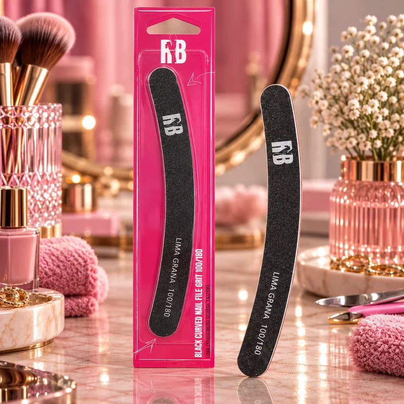 RYBELLA - RYBELLA BLACK CURVED NAIL FILE GRIT 100/180 - Lima Curva Nera